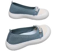 Women's Mesh Flat Loafer Pearl Metal Chain Shallow Mouth occasin Round Closed Toe Slip-On Walking Driving Shoes Hollow Comfortable ffice Working Footwear Cute Boat Slides (Green, 4)