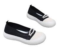 Women's Mesh Flat Loafer Pearl Metal Chain Shallow Mouth occasin Round Closed Toe Slip-On Walking Driving Shoes Hollow Comfortable ffice Working Footwear Cute Boat Slides (Black, 4.5)
