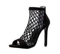 Womens Mesh Lace Up Dance Boots Peep Toe Stiletto High Heel Ballroom Latin Salsa Jazz Booties Performance Club Shoes (ZZ11-Black, 7)