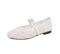 Womens Mesh Loafers Soft Soled Embroidered Shallow Mouth Loafers Breathable Mesh Closed Toe Flat Shoes Round Toe Slip On Shoes for Ladies Spring Summer Outdoor Office Work Daily Wear 3.5-7.5 White