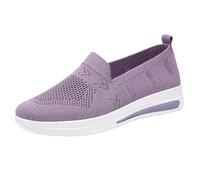 Womens Mesh Loafers Trainers Breathable Slip on Flat Walking Shoes Ladies Summer Ankle Arch Support Sneakers Women Lightweight No Lace Orthopedic Wedge Trainers (Purple, 6)