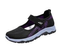 Womens Mesh Mary Jane Flat Shoes Touch Fastening Breathable Summer Work Walking Shoes Slip On Arch Support Sneakers Footwear (Black, 5)