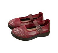 Womens Mesh Mary Jane Trainers Casual Breathable Strap Walking Flats Red