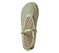 Women's Mesh Rhinestone Flats Cool Buckle Strap Sparkly Ballet Shoes Summer Party Casual Slip-On Pumps for Ladies Green