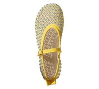 Women's Mesh Rhinestone Flats Cool Buckle Strap Sparkly Ballet Shoes Summer Party Casual Slip-On Pumps for Ladies Yellow