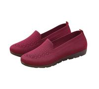 Womens Mesh Slip On Loafers Breathable Knit Walking Shoes Lightweight Comfort Flat Trainers Casual Working Shoes for Ladies Girls Red 7.5