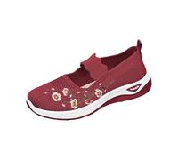 Womens Mesh Slip on Shoes Size 7 Orthopedic Breathable Non-Slip Shoe with Soft Soles Comfy Hollow Elastic Cushioning Walking Shoes Casual Floral Lightweight Recovery Arch Support Shoe for Outdoor Red