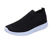 Womens Mesh Slip On Walking Shoes Breathable Knit Trainers Lightweight Comfort Loafers Casual Working Shoes for Ladies Girls Black 8.0