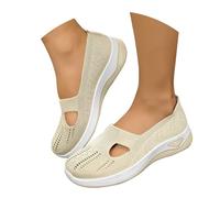 Womens Mesh Sneakers Lightweight Slip-On Knit Comfortable Walking Shoes Breathable Mesh Arch Support Non-Slip Sole Shoes Memory Foam Casual Sports Running Fitness Footwear Khaki