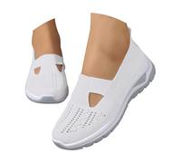 Womens Mesh Sneakers Lightweight Slip-On Knit Memory Foam Comfortable Walking Shoes Breathable Design Arch Support Non-Slip Sole Casual Sports Running Fitness Footwear Grey