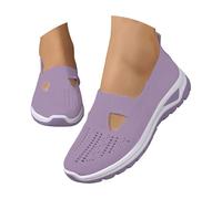 Womens Mesh Sneakers Lightweight Slip-On Knit Memory Foam Comfortable Walking Shoes Breathable Design Arch Support Non-Slip Sole Casual Sports Running Fitness Footwear Purple