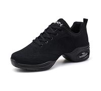 Womens Mesh Split-Sole Jazz Shoes Lace-up Dance Sneakers Lady High Arch Air Cushion Modern Dance Shoes Athletic Walking Shoes Black 38