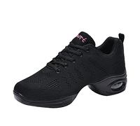 Womens Mesh Split-Sole Jazz Shoes Lace-up Dance Sneakers Lady High Arch Air Cushion Modern Dance Shoes Athletic Walking Sneakers Black 38