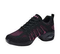 Womens Mesh Split-Sole Jazz Shoes Lace-up Dance Sneakers Lady High Arch Air Cushion Modern Dance Shoes Athletic Walking Sneakers Black/Rose 38