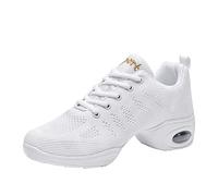 Womens Mesh Split-Sole Jazz Shoes Lace-up Dance Sneakers Lady High Arch Air Cushion Modern Dance Shoes Athletic Walking Sneakers White 40