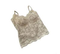 Women's Mesh Tank Top Built-In Bra S-XL(Brown S)