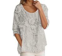 Women's Mesh Tops Short Sleeve Sheer Lace Embroidered Shirts Layering See Through Blouse Dressy Tunic Blouses Women (Silver, M)