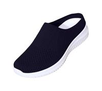 Womens Mesh Trainers Breathable Slip on Mules Sneakers Women Flat Wide Fit Orthopedic Mule Casual Running Shoes Ladies Wedge Walking Half Slippers Backless Lightweight Footwear (Blue #1, 4)