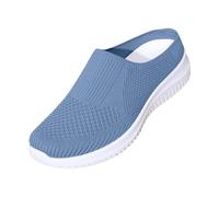 Womens Mesh Trainers Breathable Slip on Mules Sneakers Women Flat Wide Fit Orthopedic Mule Casual Running Shoes Ladies Wedge Walking Half Slippers Backless Lightweight Footwear (Light Blue #1, 7)