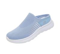 Womens Mesh Trainers Breathable Slip on Mules Sneakers Women Flat Wide Fit Orthopedic Mule Casual Running Shoes Ladies Wedge Walking Half Slippers Backless Lightweight Footwear (Blue #3, 5)