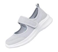 Womens Mesh Walking Shoes Breathable Mary Jane Flats with Adjustable Strap Lightweight Casual Trainers for Ladies Everyday Summer Comfort Sporty Footwear Light Ashy 6.5
