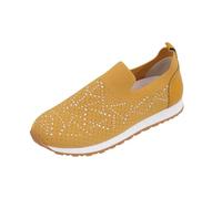 Women's Mesh Walking Shoes Glitter Breathable Lightweight Sock Sneakers Mesh Rhinestone Gum Sole Slip-On Sneakers (Yellow, 8.5)
