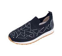 Women's Mesh Walking Shoes Glitter Breathable Lightweight Sock Sneakers Mesh Rhinestone Gum Sole Slip-On Sneakers (Blue, 9.5)