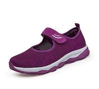 Women's Mesh Walking Shoes Summer Breathable Trainers Lightweight Stretchable Adjustable Comfort Casual Loafers Mary Janes Nurse Shoes Purple 3.5 UK