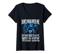 Womens Mess with Me Alpha Male Werewolf Wolf Meme Corny Dumb V-Neck T-Shirt