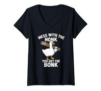 Womens Mess with The Honk You Get Bonk Funny Goose Silly Bird Meme V-Neck T-Shirt