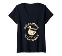 Women's Mess with The Quack You Get The Whack Funny Duck V-Neck T-Shirt