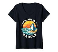 Women's Message in A Waddle Penguin Funny Pun V-Neck T-Shirt
