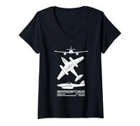 Womens Messerschmitt Me 262 WW2 Jet Plane Silhouettes V-Neck T-Shirt