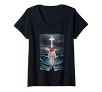 Womens Messiah Water Storm Holy Saint God V-Neck T-Shirt