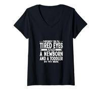 Womens Messy Bun Mom - Newborn and a Toddler V-Neck T-Shirt