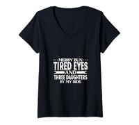 Womens Messy Bun Mom - Three Daughters V-Neck T-Shirt