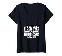 Womens Messy Bun Mom - Three sons V-Neck T-Shirt