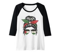 Womens Messy Bun Palestine Women Palestinian Flag keffiyeh Tee Raglan Baseball Tee