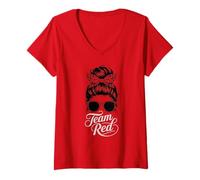 Women's Messy Bun Team RED Field Day Summer Camp Competition Dragon V-Neck T-Shirt