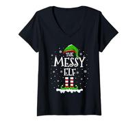 Womens Messy Elf Squad Xmas Family Matching Group Christmas Elf V-Neck T-Shirt