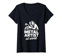 Women's Metal Artist at Work - Funny Welder V-Neck T-Shirt