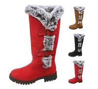 Women'S Metal Buckle Ankle Boots Womens Knee High Warm Boots Winter Chunky Non Slip Sole Boot Cozy Fluffy Collar Booties Durable Snow Booties Rain Outdoor Bootie Low Block Round Toe Boot