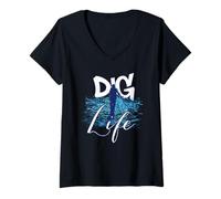 Womens Metal Detecting - Dig Life - Beach Hunter - Blue V-Neck T-Shirt