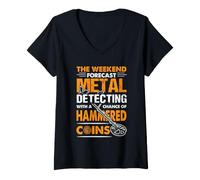 Women's Metal Detecting Weekend Forecast Hammered Coin Humor V-Neck T-Shirt