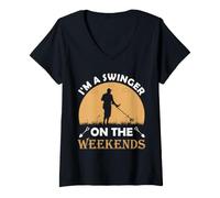 Women's Metal Detecting Weekend Swinger Detectorist Humor V-Neck T-Shirt
