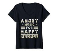 Womens Metal Music Fan - Angry Music for Happy People V-Neck T-Shirt