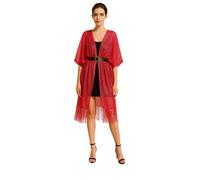 Women's Metallic Mesh Cover-Up Wrap Loose Fit Kimono-Style Cape One Size Fits Everyday Wear Beach VacationsShawl (Deep Red)
