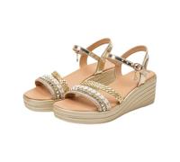 Women's Metallic Sandals Beaded Ankle Strap Platform Sandals For Summer Scandal for Women (Gold, 5)