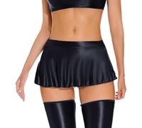 Women's Metallic Sheer Mini Skirt with Ruffle - Glossy, See Through, Silk, A Line, Party & Club Skirt - Black XL