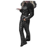 Women'S Metallic Ski Suit, Glossy Winter Snow Jumpsuit With Detachable Faux Fur Hood, Windproof And Waterproof Snow Wear, Insulated Full-Body Ski Outfit For Extreme Cold Weather, Ideal For Skiing